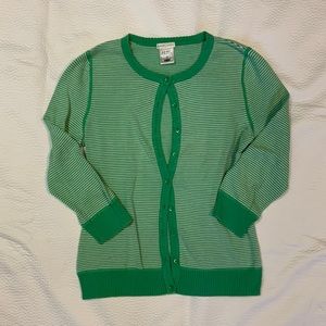 Green and White Striped Cardigan